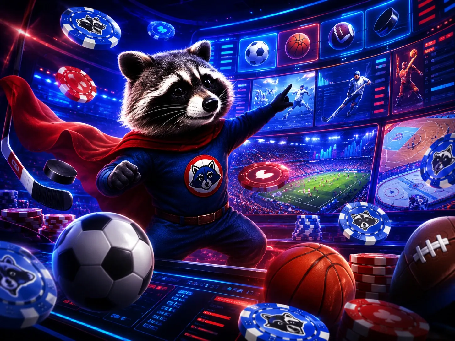 Sports betting arena raccoon hero